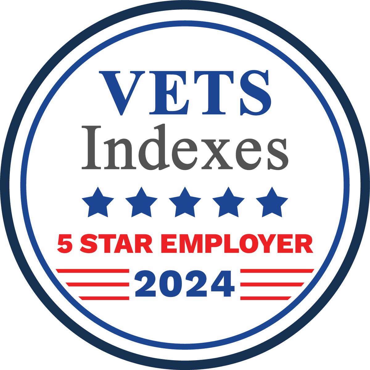 🇺🇸 We proudly announce our designation as a VETS Indexes 5 Star Employer in the 2024 @VETSIndexes Employer Awards, recognizing our commitment to recruiting, hiring, retaining, developing, and supporting veterans and the military-connected community. ➡️ bit.ly/3Jk3Tfh