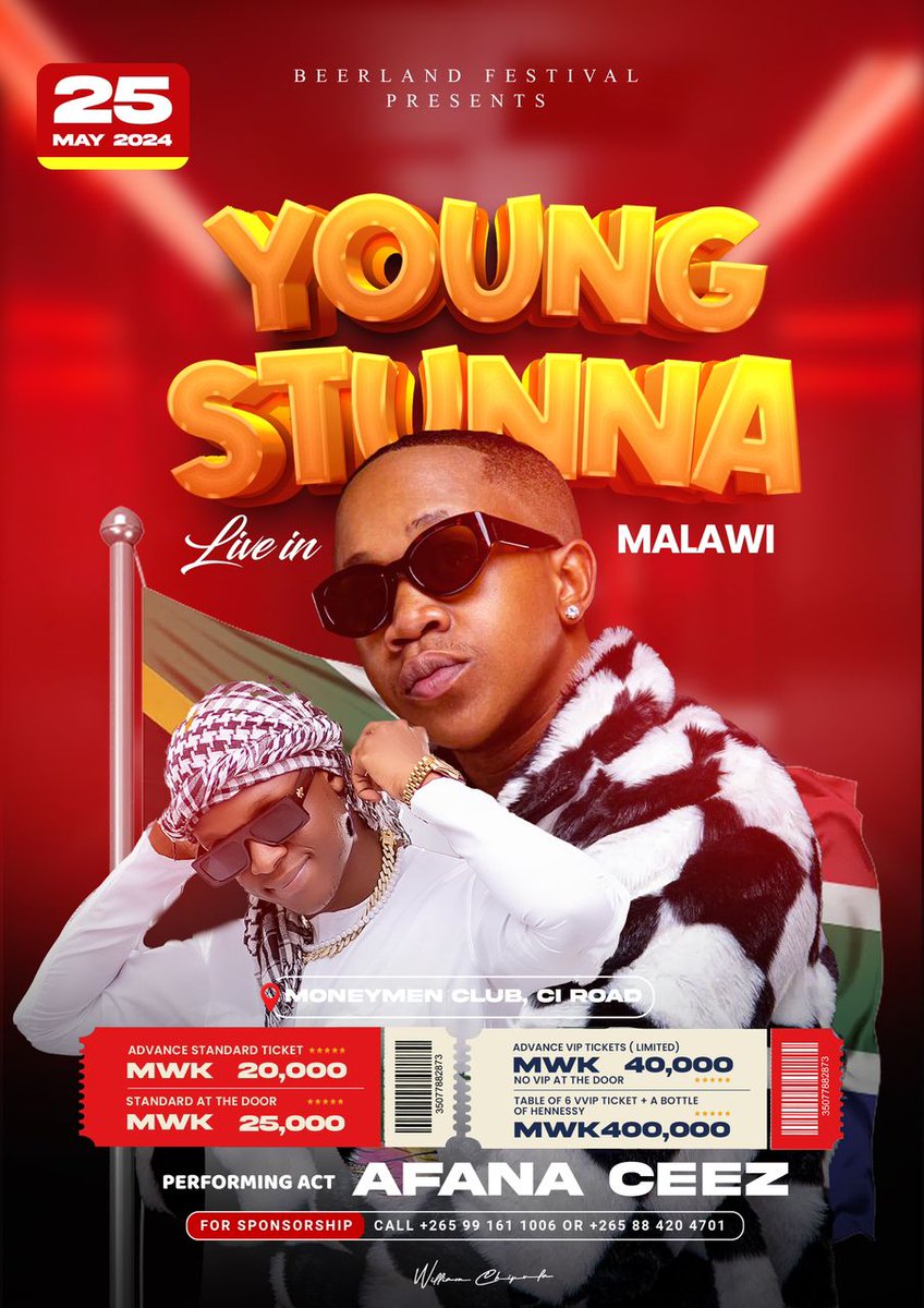 BEERLAND FESTIVALS Class amwene class ya event 🔥 🔥 25 May YOUNG STUNNA pa Malawi Afana_Ceez nde it's confirmed he's performing too 🔥🔥🔥 #YoungStunnaBeerland #Beerlandfestival #YoungStunnaLiveInMalawi #Beerland