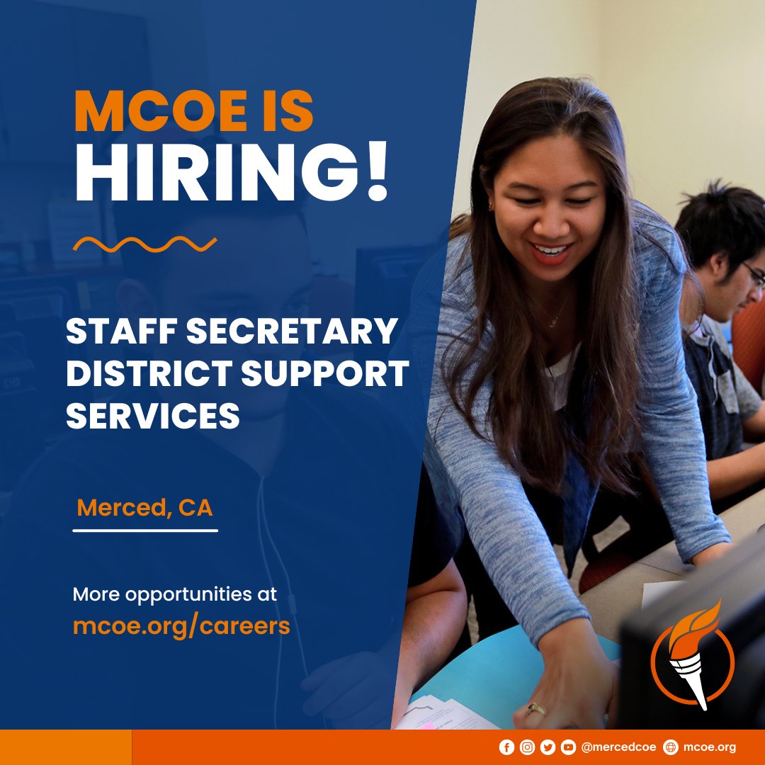 📢 Job Announcement: Staff Secretary - District Support Services Location: Merced, CA 👉 Apply here: edjoin.org/Home/JobPostin… #MercedCOE #MercedCounty #MercedJobs