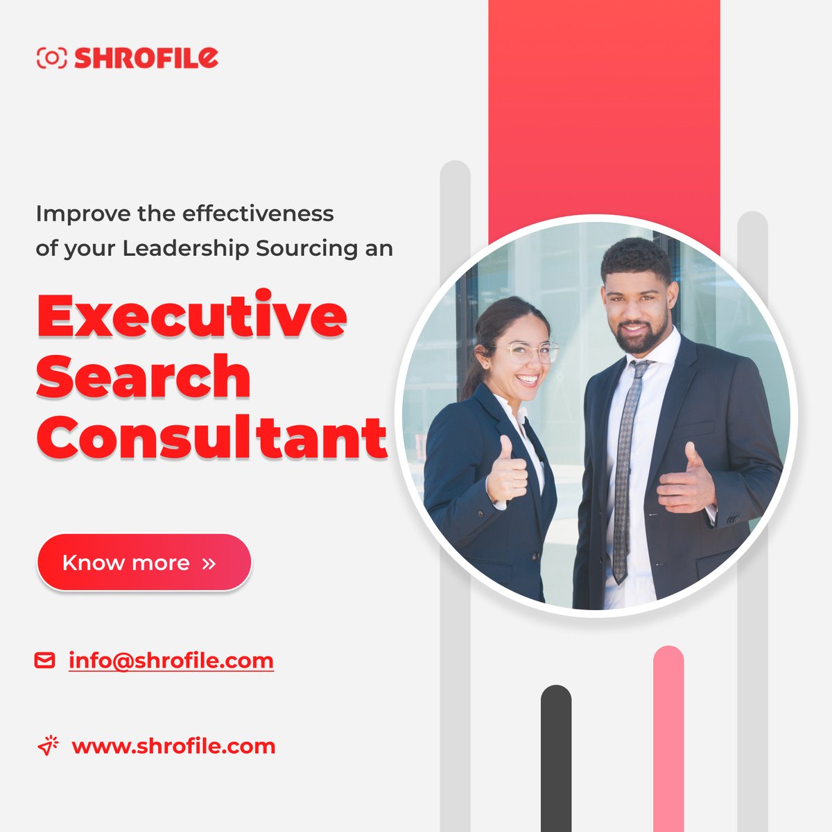 Improve the effectiveness of your Leadership Sourcing an executive search consultant.

Know more ~ shrofile.com/executive-sear…
Email - info@shrofile.com

#executivesearch #leadership #hiring #CTO #CXO #HR #hrconsultant #hrconsultancy #recruitment #recruitmentagency #Shrofile