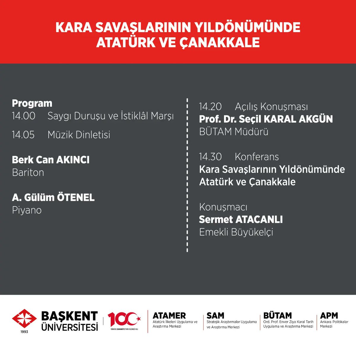 Başkent Üniversitesi Stratejik Araştırmalar Mrk. (@baskent_sam) on Twitter photo 29 Nisan 2O24 tarihinde saat 14.00'da Başkent Üniversitesi Avni Akyol konferans salonunda duzenlenecek olan "Kara Savaşlarının Yıldönümünde Atatürk ve Çanakkale" başlıklı ögrenci etkinliğimize bekliyoruz.
<a href="/SibuBaskent/">Başkent Üniversitesi SİBU</a> <a href="/baskentunisibut/">Başkent Üni. SİBUT</a> 29 Nisan 2O24 tarihinde saat 14.00'da Başkent Üniversitesi Avni Akyol konferans salonunda duzenlenecek olan "Kara Savaşlarının Yıldönümünde Atatürk ve Çanakkale" başlıklı ögrenci etkinliğimize bekliyoruz.
<a href="/SibuBaskent/">Başkent Üniversitesi SİBU</a> <a href="/baskentunisibut/">Başkent Üni. SİBUT</a>