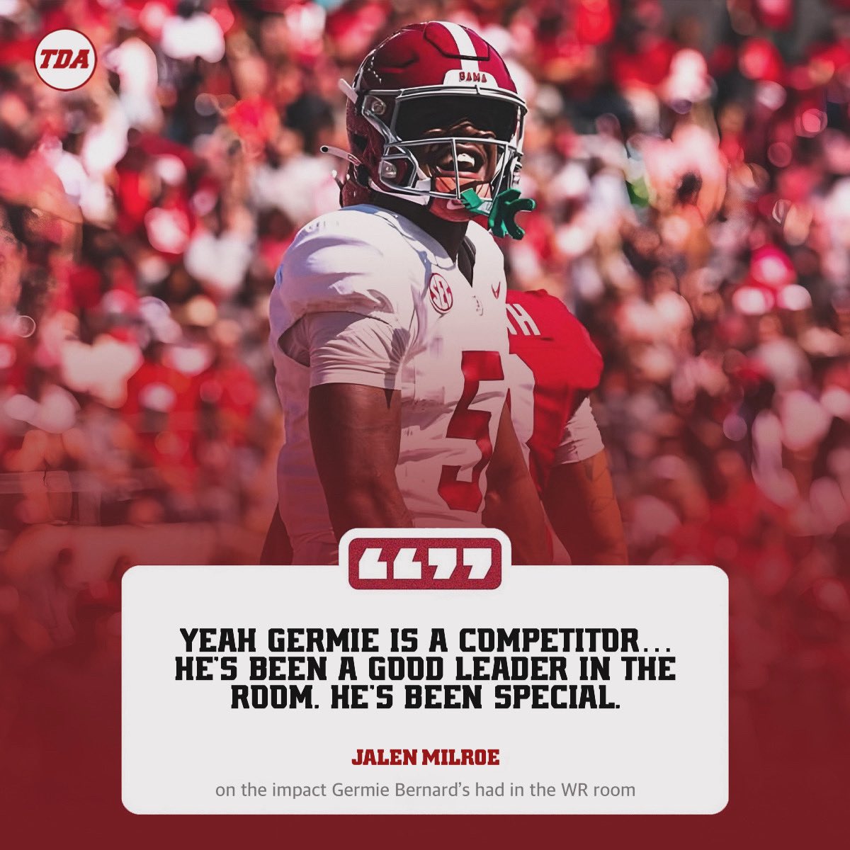 Jalen Milroe raved about Germie Bernard and the role he’s played since arriving at Alabama 💪