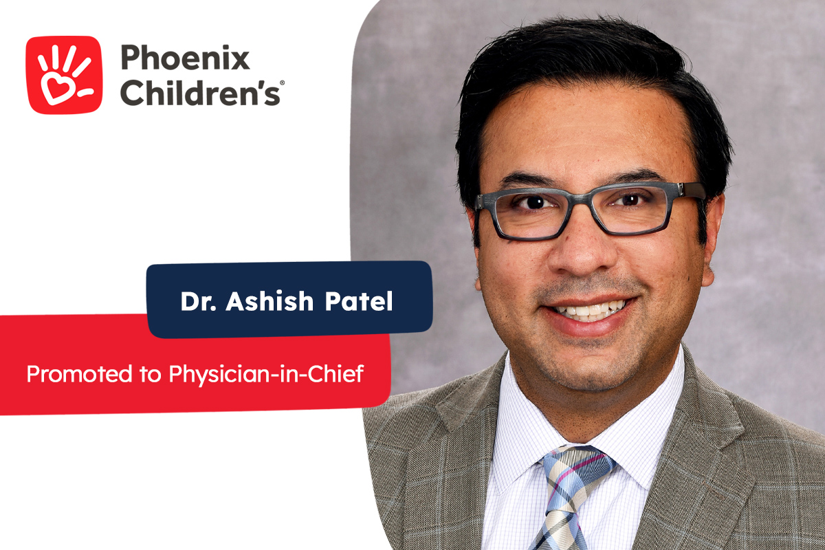 JUST ANNOUNCED: Dr. Ashish Patel has been promoted to physician-in-chief at Phoenix Children’s. He partners with other clinical executives to lead physician services and oversees numerous specialty centers: bit.ly/43ZDH30