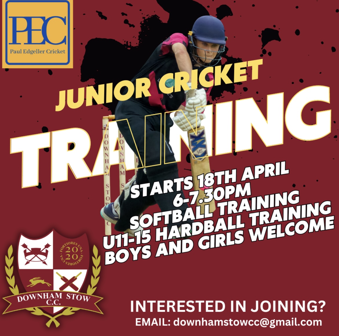 DownhamStowCC's tweet photo. 🏏JUNIOR CRICKET RETURNS🏏

Junior sessions start this Thursday from 6-7.30pm at Stow. Sessions are open for children aged 8-15 yrs old with softball and hardball sessions available.  Our new coach @PECricket127  will be heading sessions along with our highly qualified coaches. https://t.co/YqZMcgcyFH