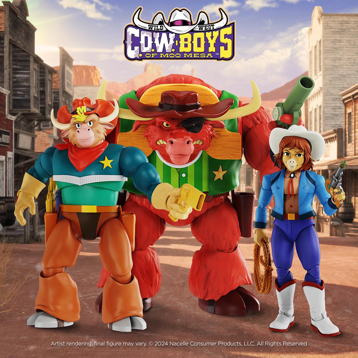 Howdy Partners! Starting April 23rd, saddle up and head on over to NacelleStore.com where you can pre-order our upcoming Wild West C.O.W.-Boys of Moo Mesa action figures… along with some pretty incredi-bull accessories!