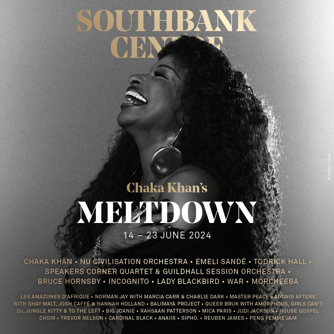 another legend to the roster... 💫 beyond honored to be part of CHAKA KHAN's Meltdown festival at @southbankcentre in London this June!!! tickets go on sale thursday, 18 April, at 10am. :)