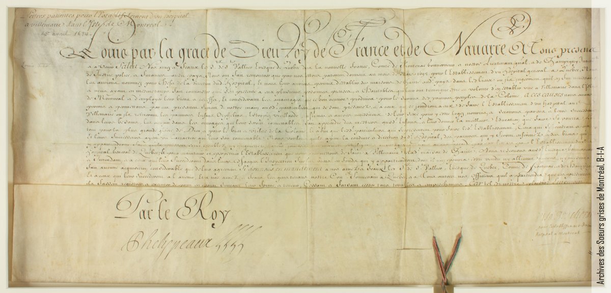 Il y a 330 ans, le 15 avril 1694, le roi Louis XIV accordait aux Frères Charon des lettres patentes pour l’administration d’un Hôpital général à Ville-Marie en Nouvelle-France. C'est l’un des documents les plus précieux et anciens que conserve le Service des archives des SGM.