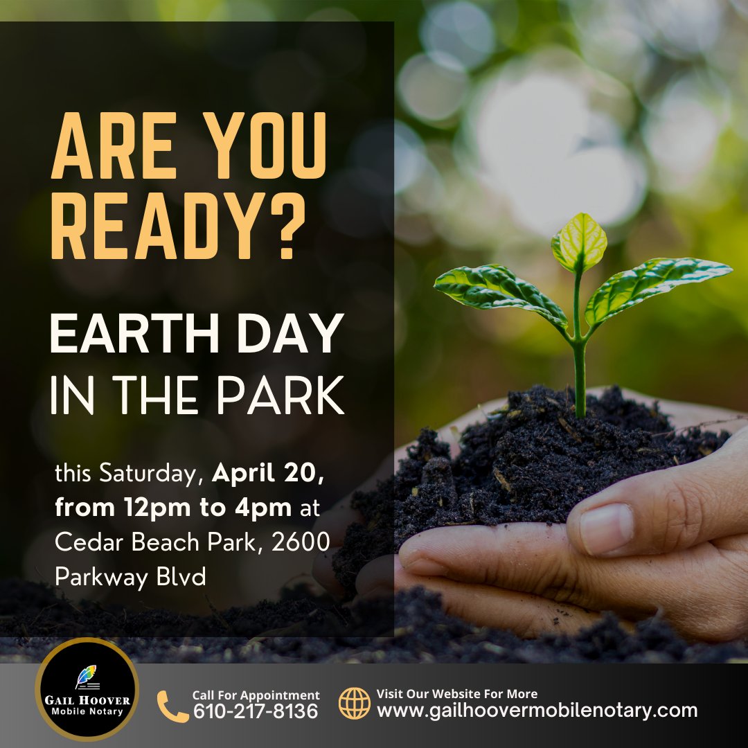 Get ready to celebrate Earth Day in Allentown's Cedar Beach Park on Saturday!

_____________
Gail Hoover Mobile Notary Services
☎️: 610-217-8136
🌐: gailhoovermobilenotary.com

#mobilenotary #LehighValleymobilenotary #LehighValley