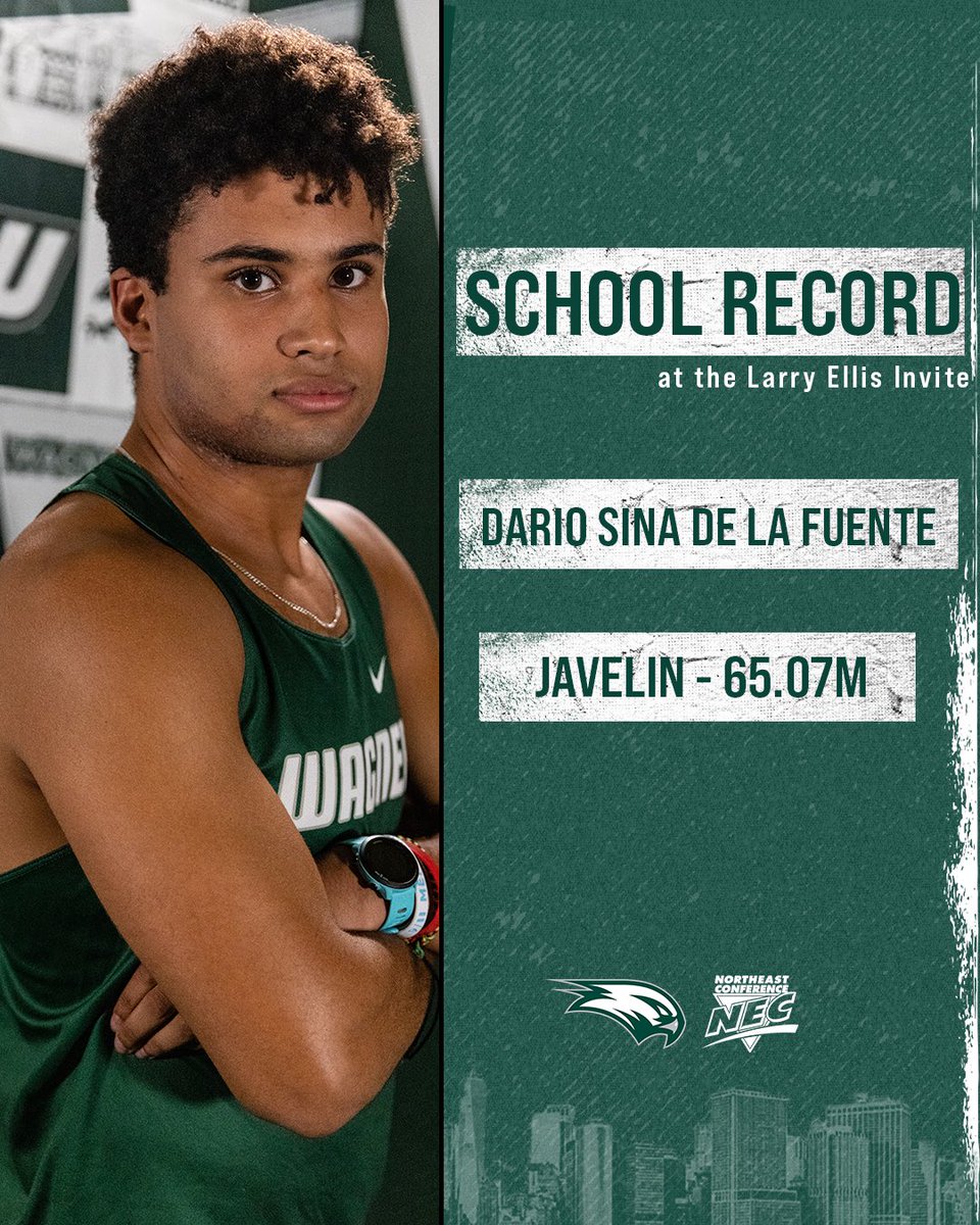 Congratulations to Dario Sina de la Fuente for breaking a 64-year-old Wagner College outdoor track & field record in the javelin throw!

At the Larry Ellis Invite, Sina de la Fuente placed first in the event with a distance of 65.07m on his third attempt!

#LetsFly