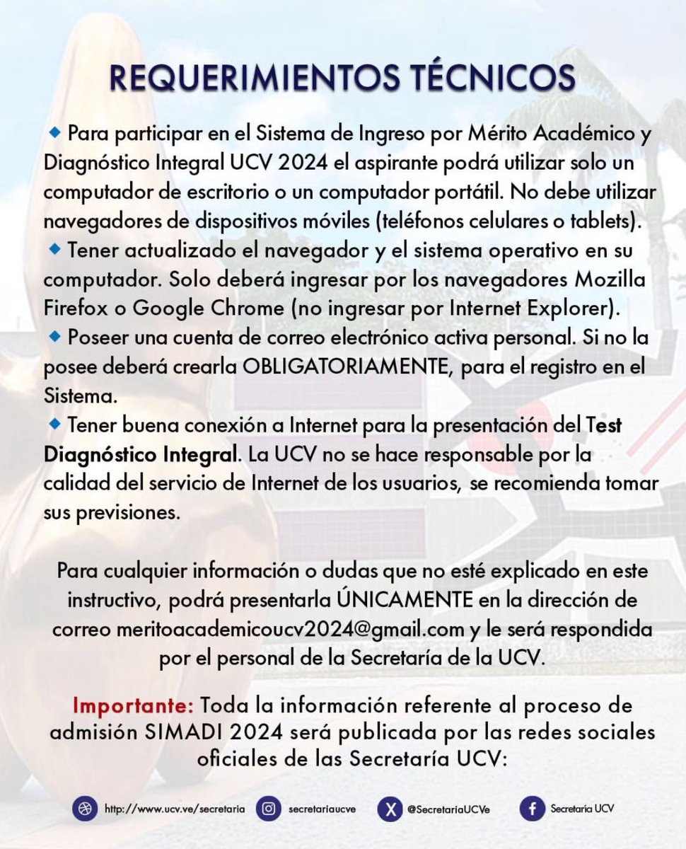 #AdmisionUCV | Inicia el proceso de admisión a la UCV por prueba interna (SIMADI) 2024 Para registrarse deben ingresar en: meritoacademico-ucv.org/#/