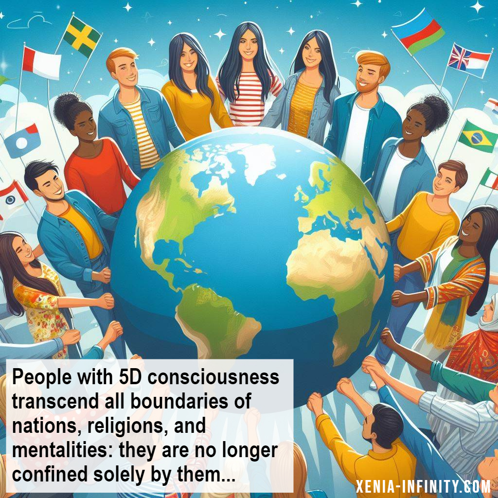 People with 5D consciousness transcend all boundaries of nations, religions, and mentalities: they are no longer confined solely by them...
#NewWorld #5DConsciousness #XeniaInfinity #XeniaInfinityAIArt #AIart #AIArtwork