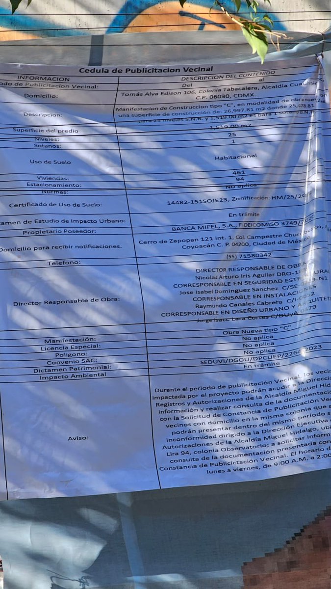 soytabacalera's tweet photo. Lo más negligente y absurdo es q @AlcCuauhtemocMx  AUTORIZARA una Publicitación vecinal en dónde tenemos q inconformarnos en @AlcaldiaMHmx @mauriciotabe , cuando está obra ocurre cuauhtémoc. Raul Ortega Rodríguez actual alcalde incompetente. https://t.co/P3CBjM8yBB