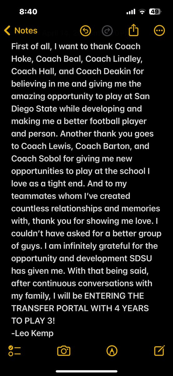 Theleokemp's tweet photo. True fullback, Played in all 12 games of the season at SDSU as a true freshman. receptions, touchdowns, and blocking shown. https://t.co/zHd7HNV03p