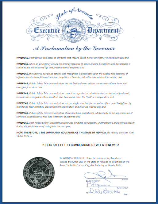 During National Public Safety Telecommunicators Week, we honor the dedicated professionals who are the first line of response in emergencies. Thank you for your service and dedication! gov.nv.gov/Newsroom/Procl…