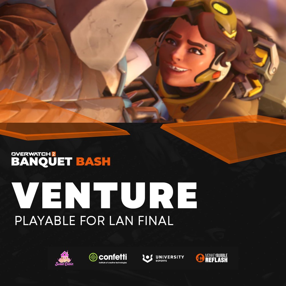 ReflashProd's tweet photo. 🪨 With Season 10 fast approaching alongside the tournament, Venture will NOT be playable for the online qualifiers, but will be enabled for the #OWBB LAN Finals at ConfettiX!
We're looking forward to seeing what they'll bring to the game! https://t.co/S7Q28tdVf8