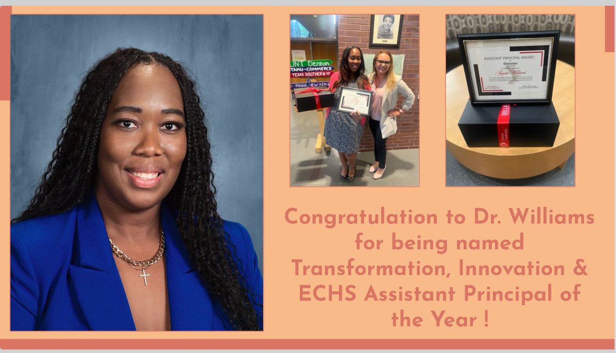 Congratulations to our great @GilliamAcademy AP Dr. Angela Williams for her well deserved award of Transformation, Innovation & ECHS vertical team’s Assistant Principal of the year!! @N_Bernardino @DrBrianLusk @LEAD_DallasISD @Lashan1908