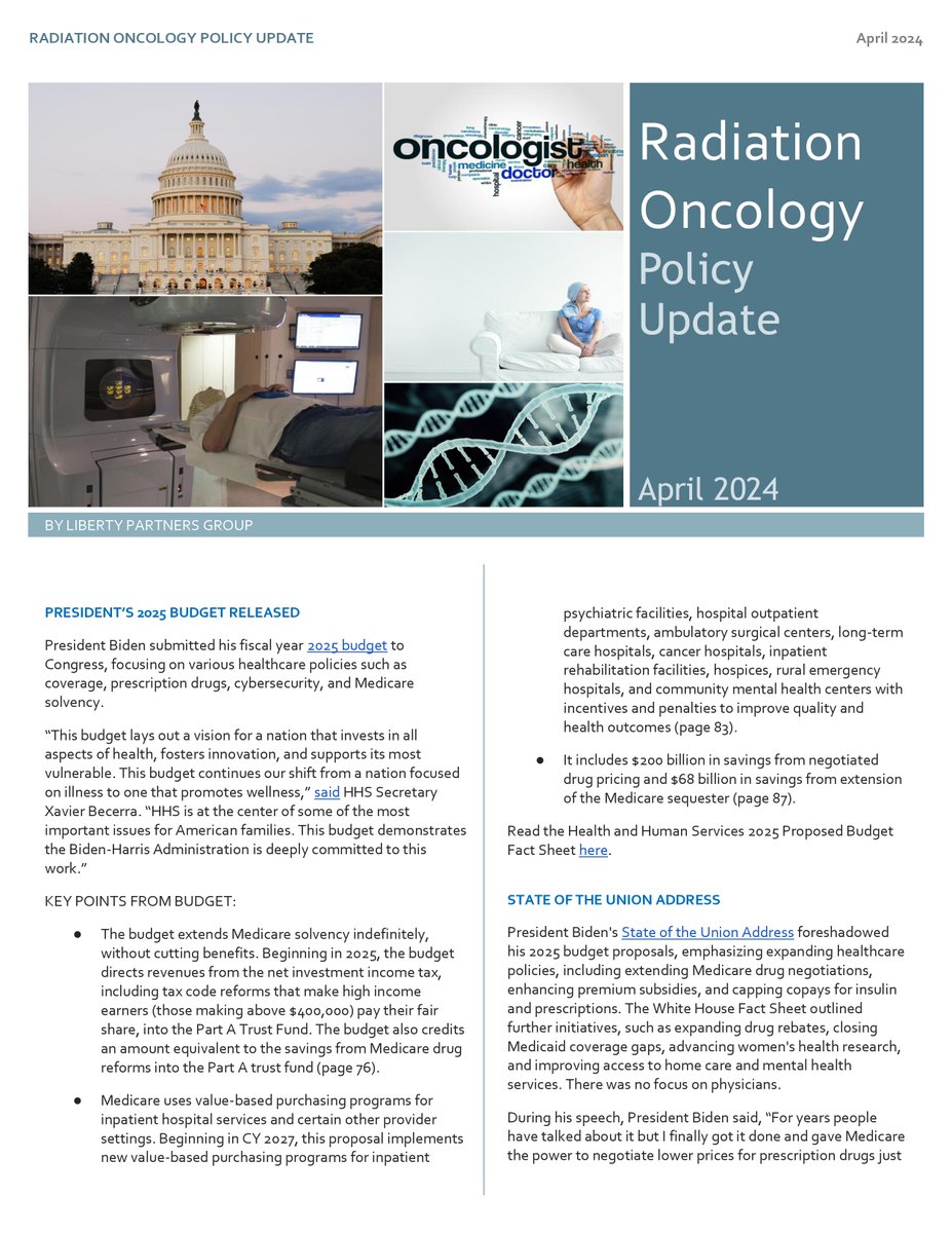 The latest #RadOnc Policy Update is now posted for ACRO members at acro.org/advocacy (member log-in required). This issue covers President Biden’s 2025 Budget, MEDPAC Report on Physician Pay and ASC Recommendations, Cyber Attack on Change Healthcare, and more!