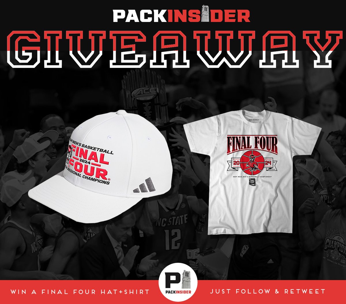PackInsider's tweet image. 🐺🚨 PI 'FINAL FOUR' GIVEAWAY 🚨🐺

In honor of the Pack's historic run, we're giving away a Final Four cap and T-shirt. To enter...  
1) Follow us,
2) Repost this tweet  

We’ll pick a winner tomorrow...