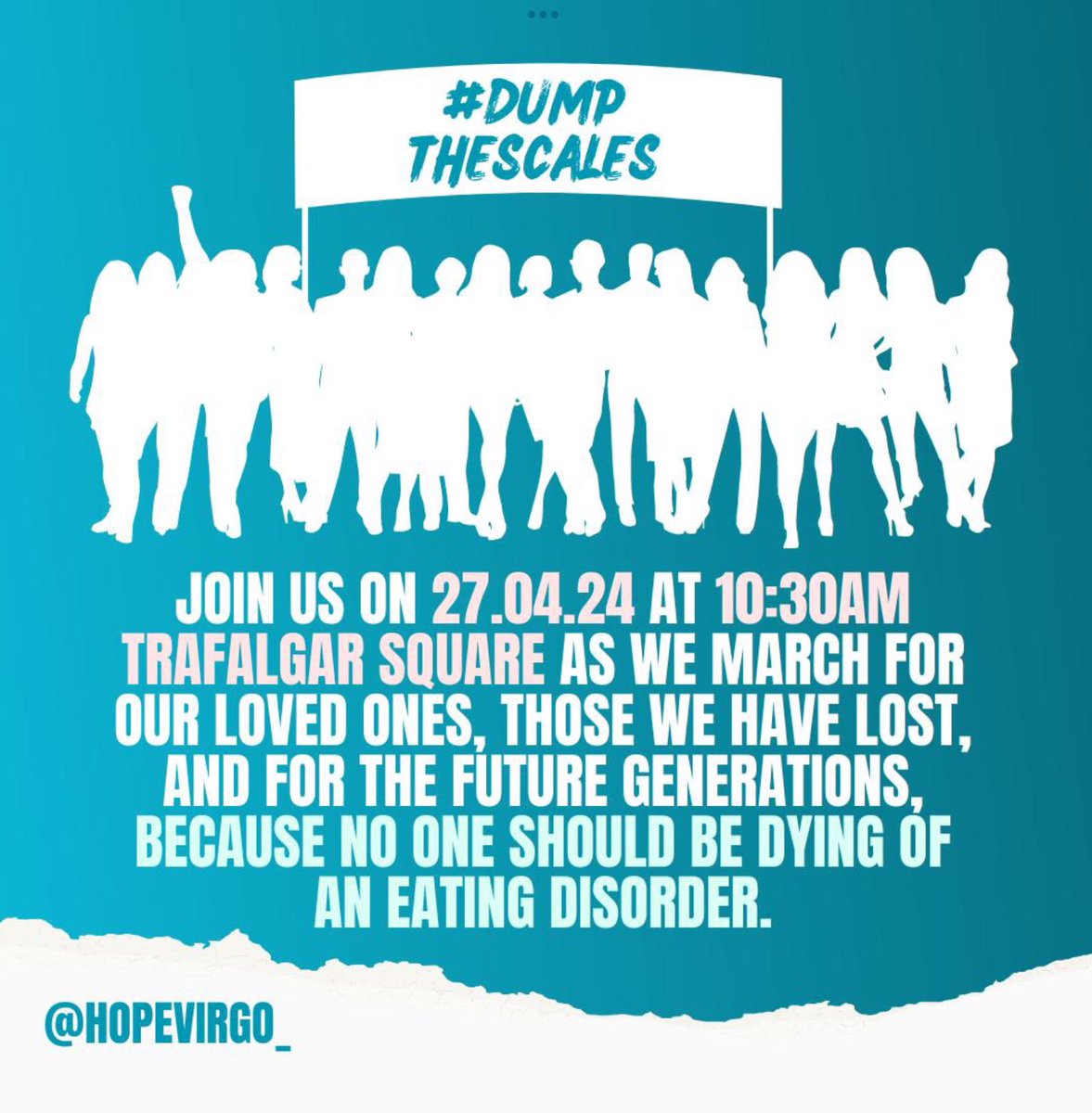 Come and join me at #DumpTheScales march on 27th April, where I’ll be adding my voice for people with eating disorders @HopeVirgo