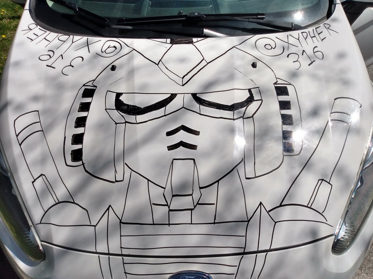 Decided to turn my car into my canvas and draw the rx-78-2 Gundam on the hood