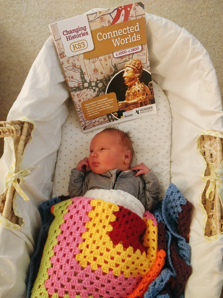 My two new babies...Welcome to the world Henry Goodfellow born Friday 12.04.24 and #ChangingHistoriesKS3 (to be released at the end of May). One of them is gorgeous and the love of my life, the other is my newborn son 🤣