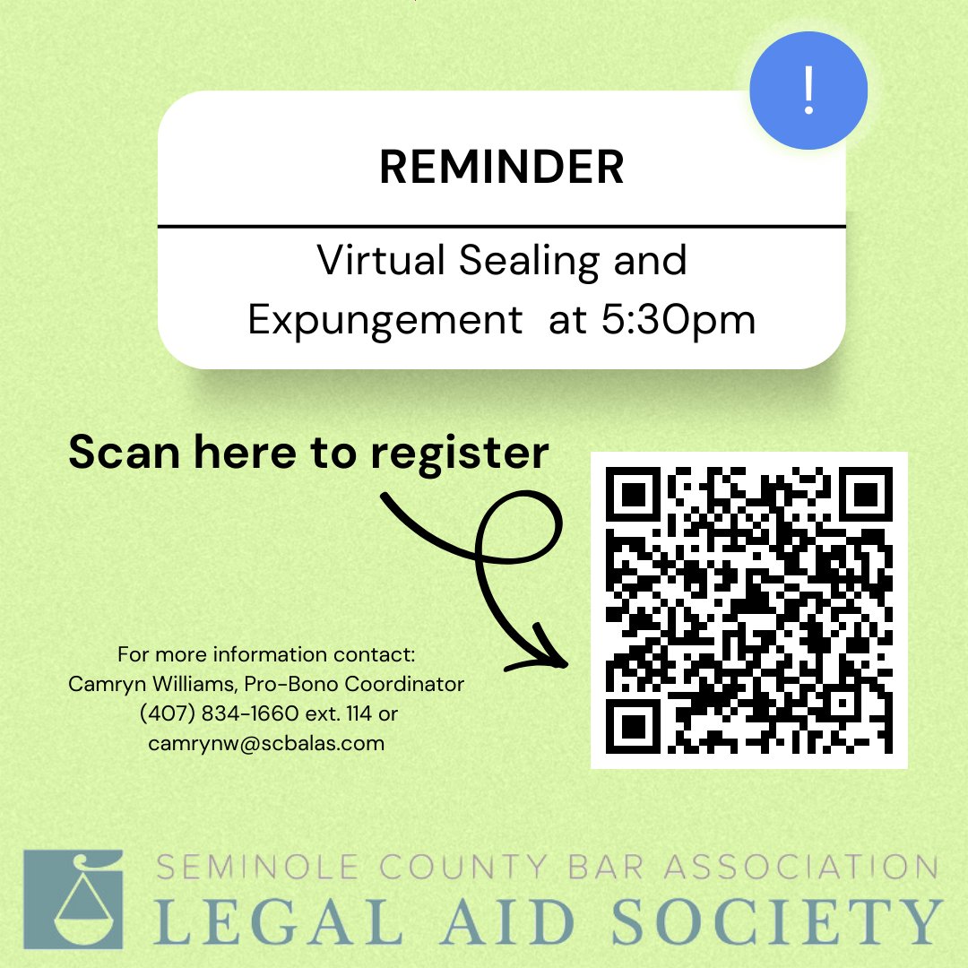 #Wednesday, log onto our Sealing and Expungement workshop to learn about how you can clear an arrest from your record! #ClearYourRecord #Sealing #FreeLegalAid #FreeWorkshop #FreeLegalAdvice