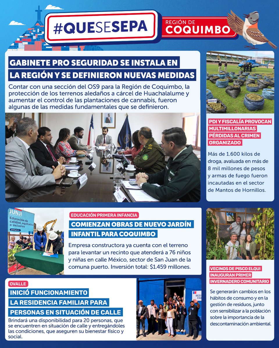 👏 Iniciamos la semana con buenas noticias para la Región de #Coquimbo. Descubre las nuevas medidas de seguridad, educación y más, ¡todo gracias al incansable trabajo del Gobierno! 🇨🇱
