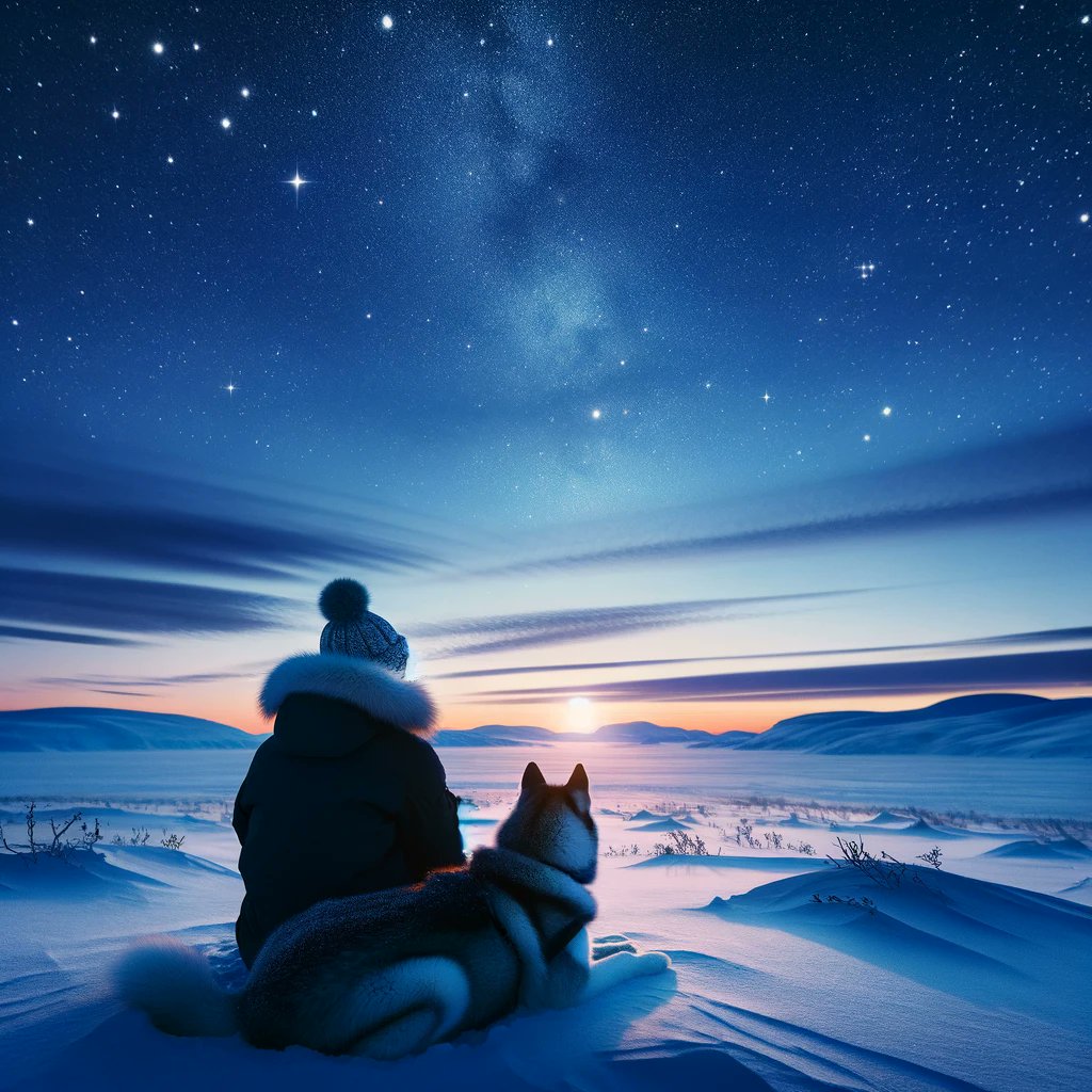 Good night, my friends! 😊💤🌙✨ Under the Arctic twilight, Sisu and I reflect on the day. Each moment of struggle is like the cold – biting yet fleeting. Let us sleep with hearts warmed by our victories, however small.