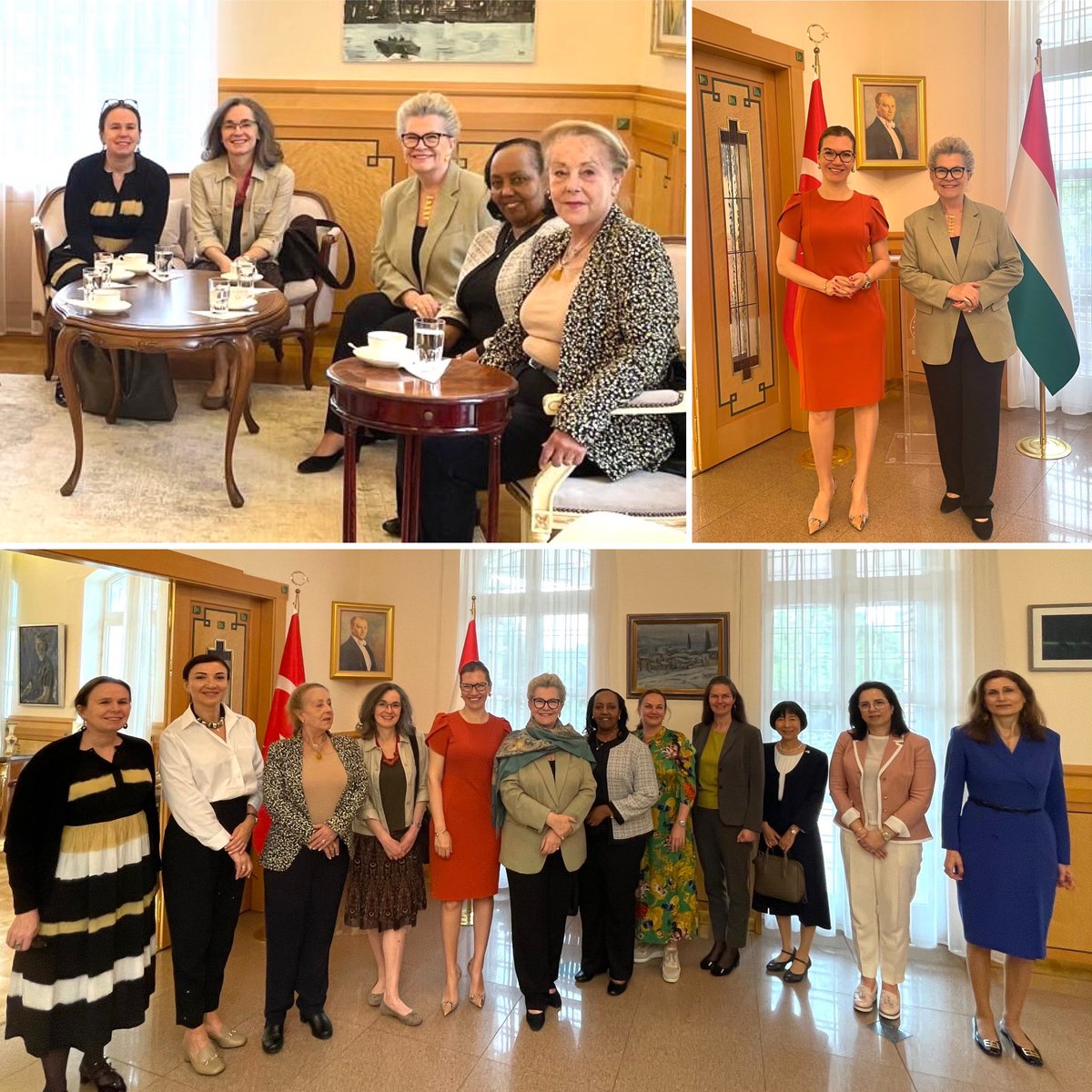 Started the week with a brilliant gathering for women ambassadors accredited to Hungary to discuss our joint programmes on Soft Power Diplomacy, Women4Diplomacy and Women4Peace ! Thank you for hosting us @GulsenKaranis Ambassador of Türkiye! 🇹🇷 🇫🇷 🇧🇷 🇱🇧 🇲🇦 🇲🇽 🇯🇵 🇷🇼 🇬🇪 🇱🇻 🇭🇺