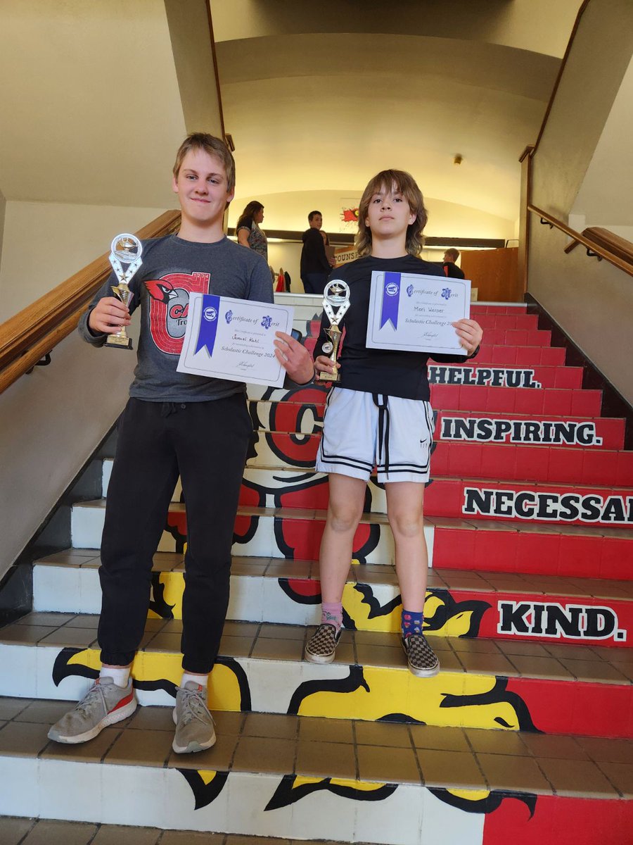Pictured are the Nebraska State winners of the American Scholastic Achievement League 2024 Competition. Sam Kahl is the Nebraska State Champion for 8th grade, and Meri Werner is the Nebraska State Champion for 7th grade.