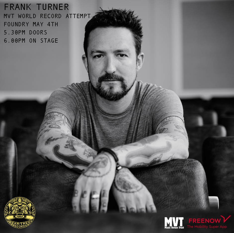 We have a new show with @frankturner at @Foundrysu on May 4th, and he's attempting the @musicvenuetrust world record for most gigs in different cities in 24 hours! The show coincides with the release of Frank's new album Undefeated. Full info on the link! beartreerecords.com/products/frank…