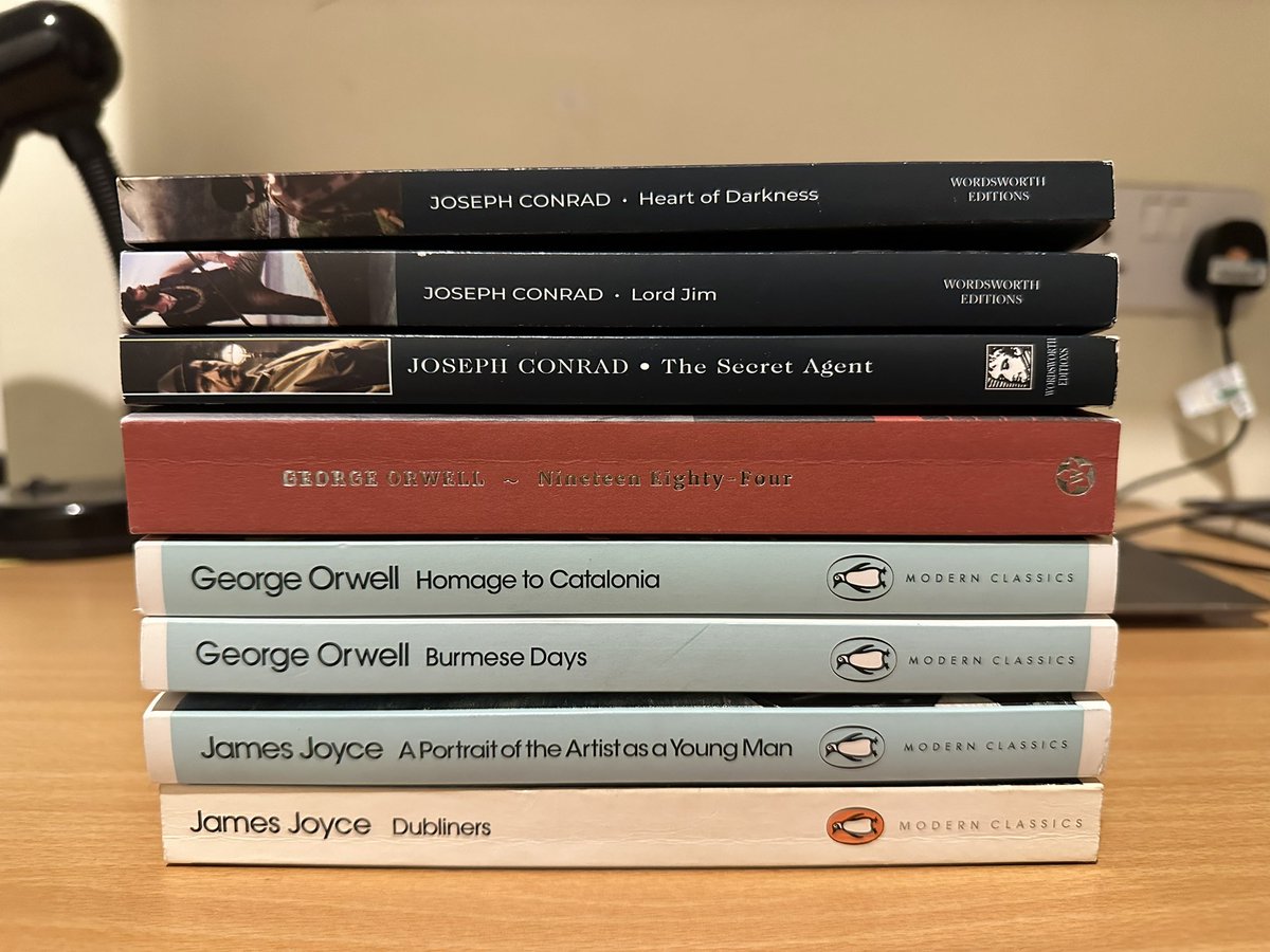 jasweetiii's tweet photo. Latest book haul is for my English literature course.

The jury is still out on whether I’ll need to read Ulysses. https://t.co/srTRxUyANx