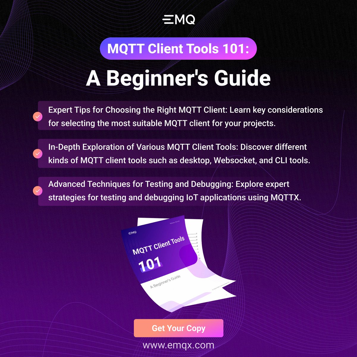 📘 Welcome to our 'MQTT Client Tools 101: A Beginner's Guide' eBook! 🚀 Unlock expert strategies for project advancement and master testing and debugging with MQTTX. 🛠️ #IoT #MQTT #Learn #FreeEbook #Strategies

Get your free copy now! ⏬
 social.emqx.com/u/4NlfQs