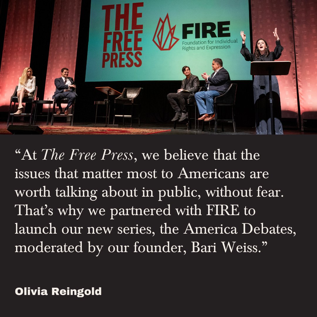 TheFP's tweet image. The FP’s @Olivia_Reingold goes inside the first in our series of live America Debates. Plus: “Stay tuned for information about our next debate, coming soon in San Francisco.” thefp.pub/3VUKKrX