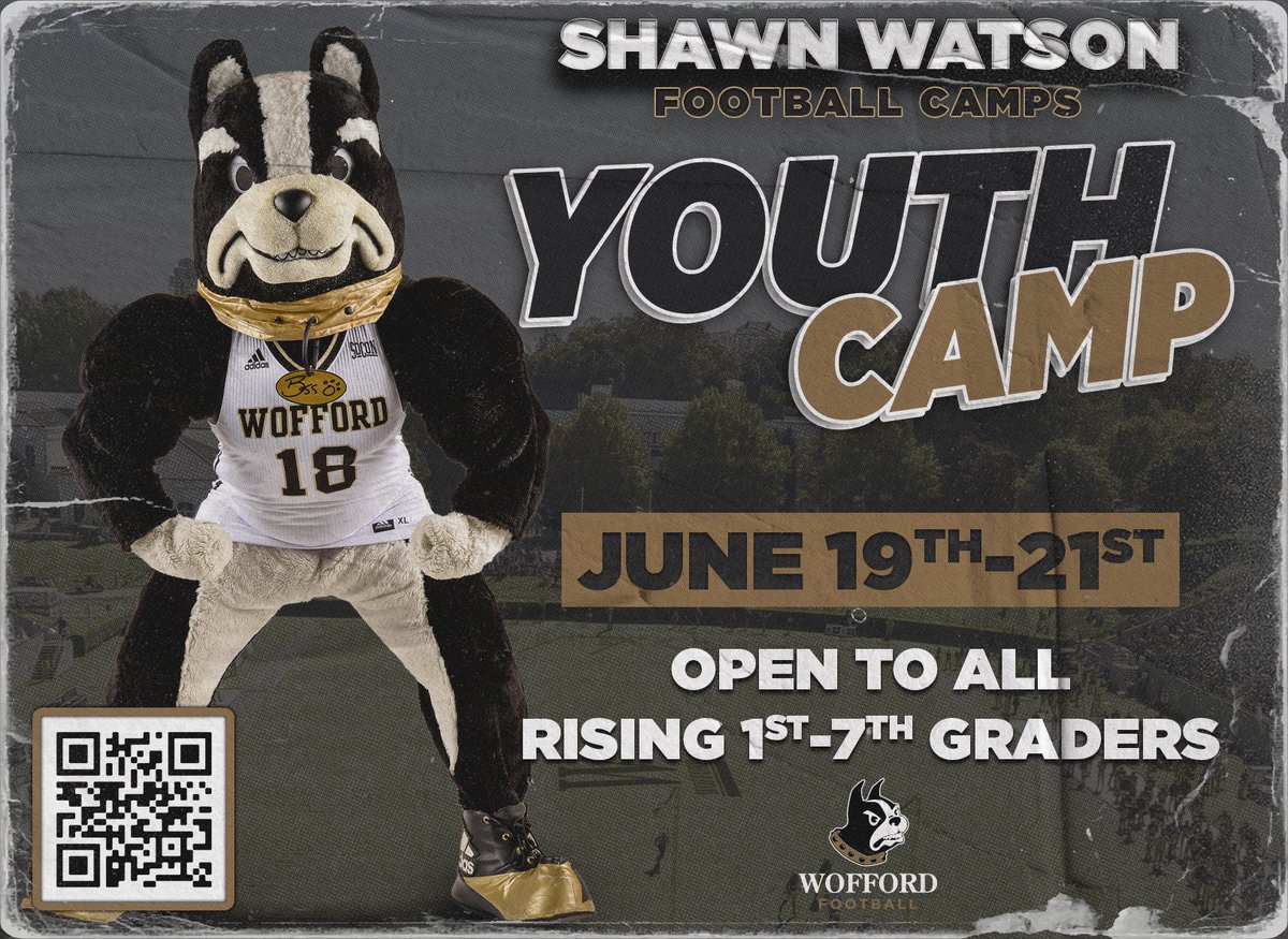 Calling all rising 1st to 7th graders‼️ You are invited to the first Wofford Flag Football Youth Camp! This camp will include multiple flag football games, a punt-pass-kick competition, and coaching from our current staff here at Wofford. 🔗⬇️ …awnwatsonfootballcamps.totalcamps.com/shop/product/3…