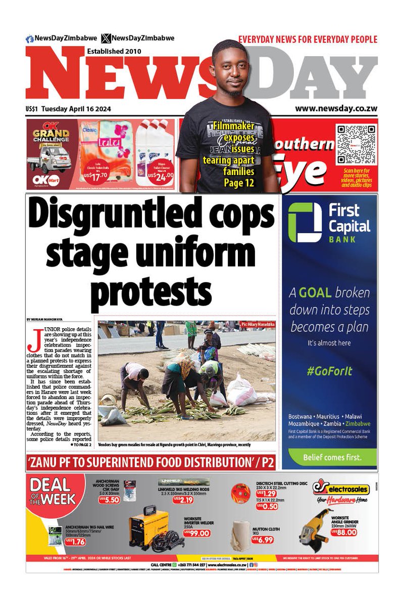 NewsDayZimbabwe's tweet photo. 🔴🗞Your favourite Daily is here... 
💵Get your e - copy Here:  https://t.co/3CZRzXHXZw
🔗https://t.co/qu7yBLrGTG 
 #EverydayNewsForEverydayPeople https://t.co/2t0sOfXSye