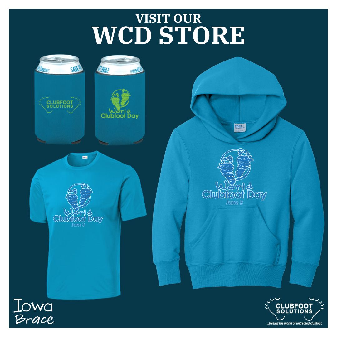 Ordering from our World Clubfoot Day store is a great opportunity to create awareness of Clubfoot deformity, while helping our mission to send more Iowa Braces to children in need. The funds raised from the store go directly to helping more kids receive an Iowa Brace. #WCD2024