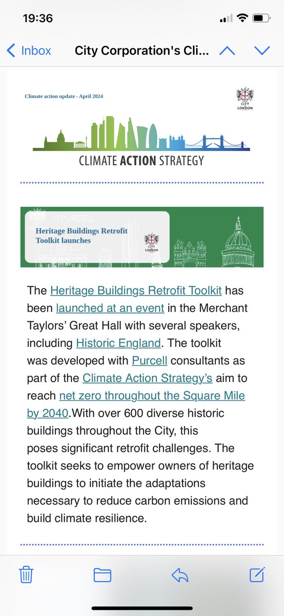 The irony. Email in a scant few days before ⁦@cityoflondon⁩ rules on ITS OWN planning application for #LondonWallWest which refuses to retrofit C20th heritage buildings ex ⁦@MuseumofLondon⁩ + Bastion House. ⁦@BarbicanQuarter⁩ ⁦⁦⁦⁦@C20Society⁩