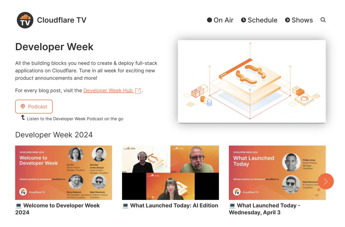 Miss out on Developer Week 2024? Stream all the shows anytime at our dedicated #DeveloperWeek hub here >> cloudflare.tv/shows/develope… #CloudflareTV #AI #Developers
