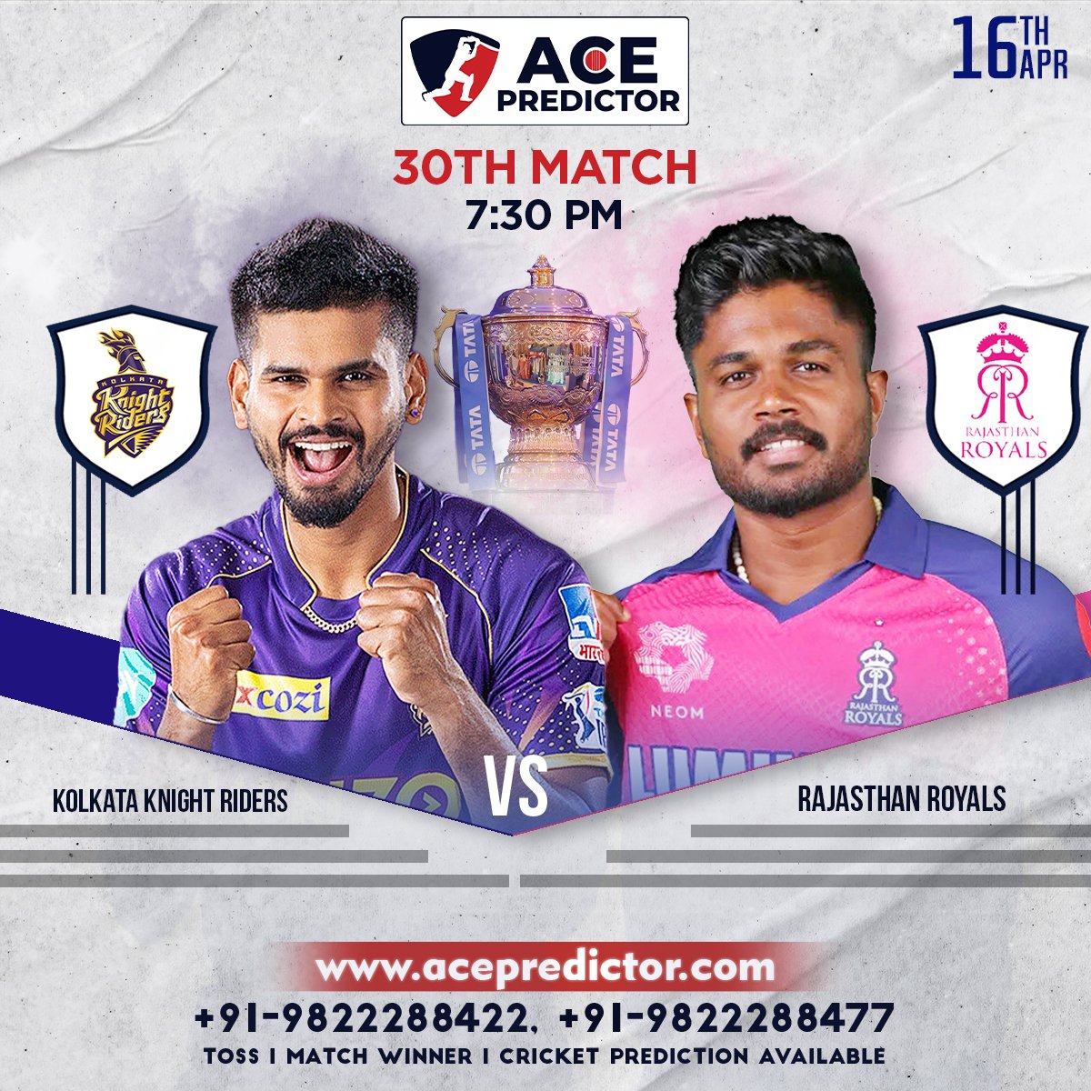 INDIAN PREMIER LEAGUE 2024

TUE, 16th APRIL

31st MATCH (KKR vs RR)

#cricketseason #cricketshaukeens #cricketfever #cricketlovers #cricketers #cricketleaguelive #cricketlife #westindiesCricket #cricketmatch #cricketbat #cricketworldcup #cricketmerijaan #cricketfans