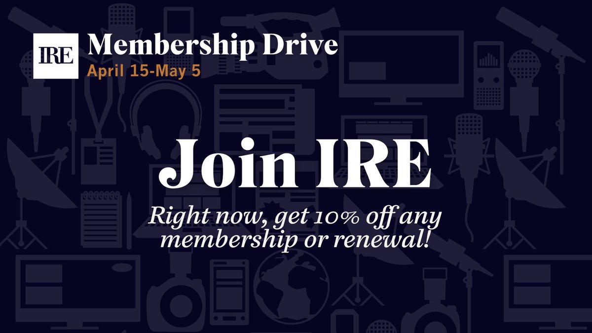 This spring, IRE is offering a 10% membership discount! Whether you’re new to the organization or rejoining our community, we look forward to supporting you in your journalism journey. Learn more and join us: ire.org/join-ire/