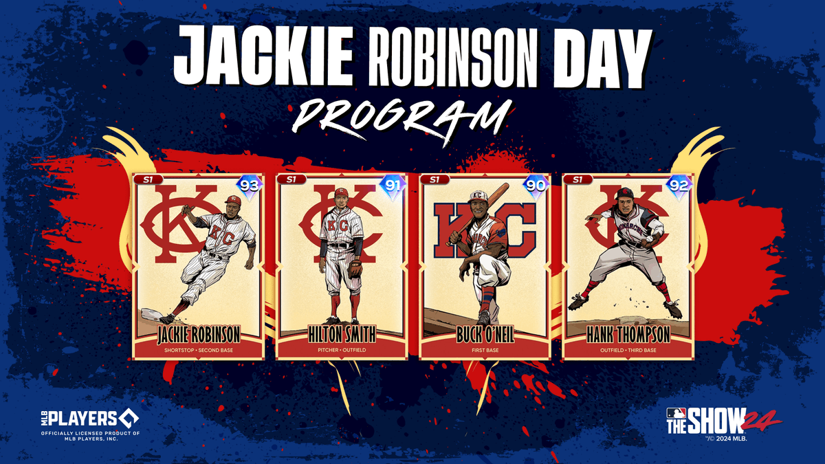 To celebrate this wonderful day, play through the new Jackie Robinson Day Program and earn these @sanfordgreene Series 💎s and Negro League Legends for your squad! 💎Jackie Robinson 💎Buck O'Neil 💎Hilton Smith 💎Hank Thompson #Jackie42 #MLBTheShow