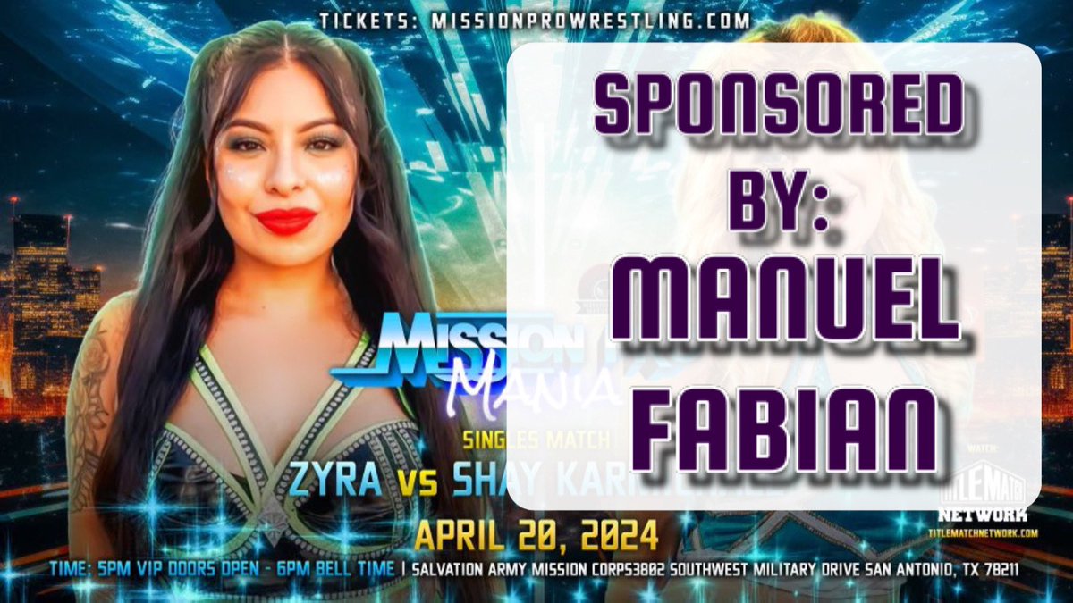 HUGE THANK YOU to Manuel Fabian for sponsoring @itszyra_ at #MPWMania on April 20th!! Watch on @TitleMatchWN Tickets at missionprowrestling.com Sponsorship Inquiries: missionprowrestling@gmail.com #WWERaw