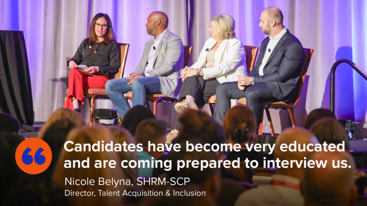 When talking about recent changes in #TalentAcquisition, Nicole shared that candidates are preparing themselves in new ways for interviews. #SHRMTalent