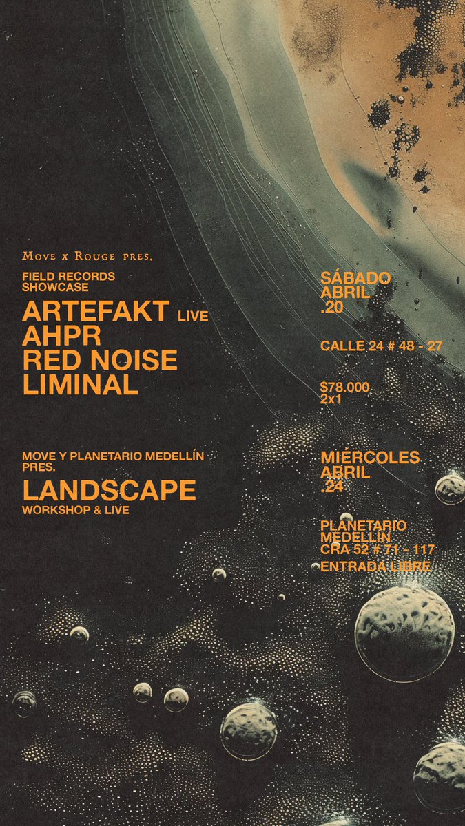!Estamos muy contentos de cumplir el sueño de presentar por primera vez un Workshop en el planetario junto a Field Records!
Nos vemos este 20 y 24 de abril con Artefakt Live y AHPR en dos presentaciones imperdibles.

Tickets aqui: es.ra.co/events/1888544