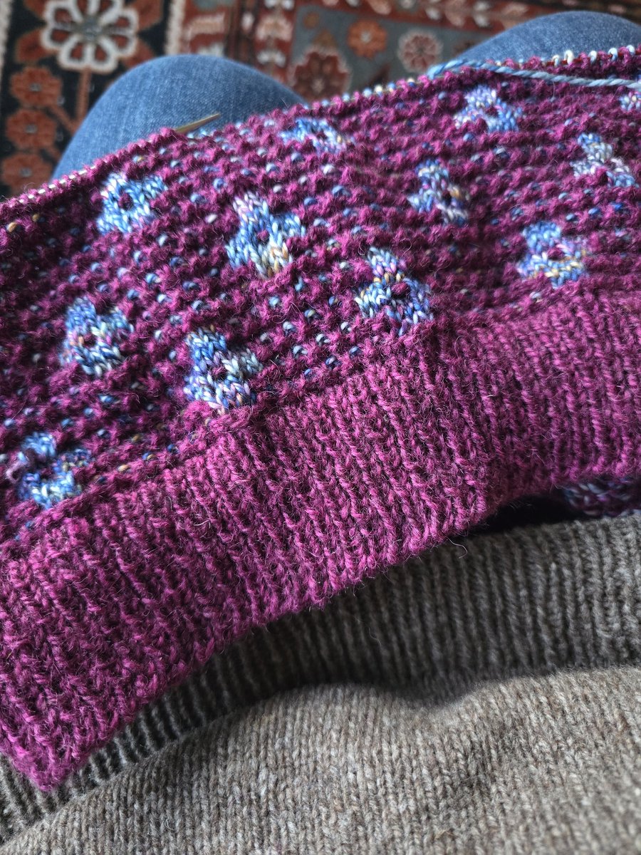 The delight of wearing a handknit while working on a handknit will never, ever get (c)old. #knittingtwitter