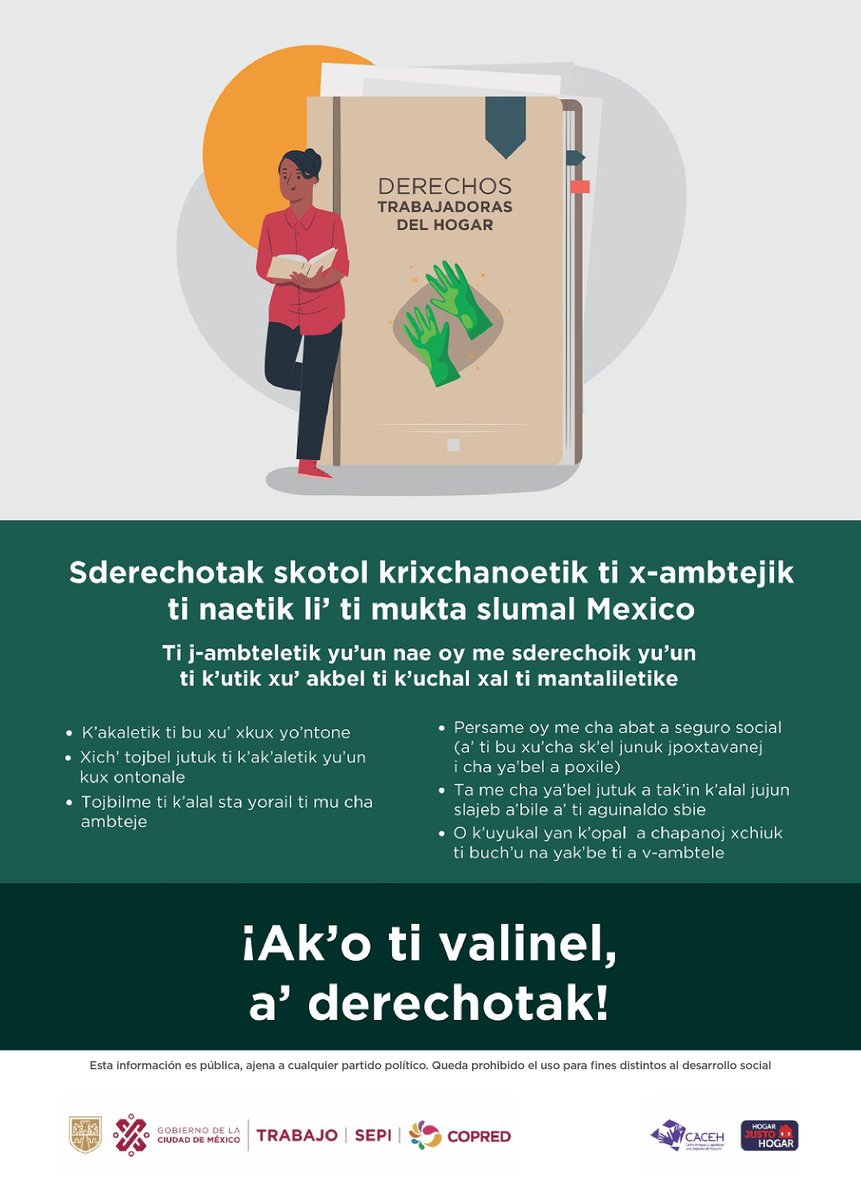 📢Las #PersonasTrabajadorasDelHogar tienen derecho a todas las prestaciones legales: ✅Vacaciones ✅Prima vacacional ✅Pago de días de descanso ✅Acceso obligatorio a seguridad social ✅Aguinaldo ✅o cualquiera otra pactada. ¡Exígelas, son tu derecho!