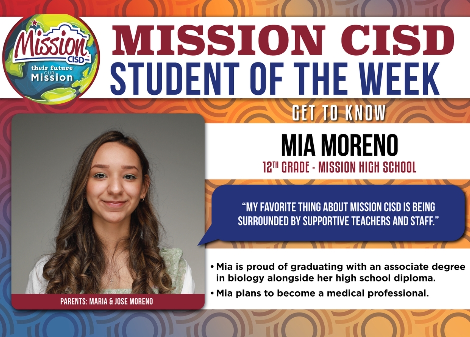 Meet our High School Student of the Week! 🌟 Mia Moreno, 12th Grade from Mission High School