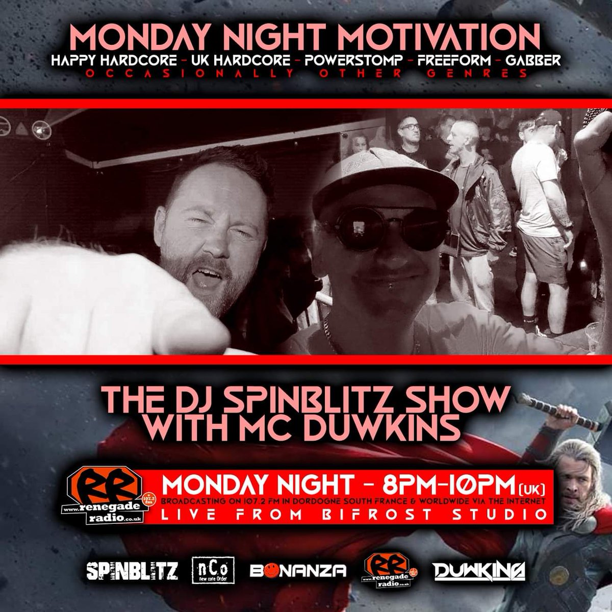This evening 8pm till 10pm UK time on one of the greatest underground radio stations off all time @Renegade_Radio get us this evening in the link below 
renegaderadio.co.uk
#UKHardcore #Happyhardcore #Powerstomp #Freeform #Gabber @DJSpinblitz #MCduwkins