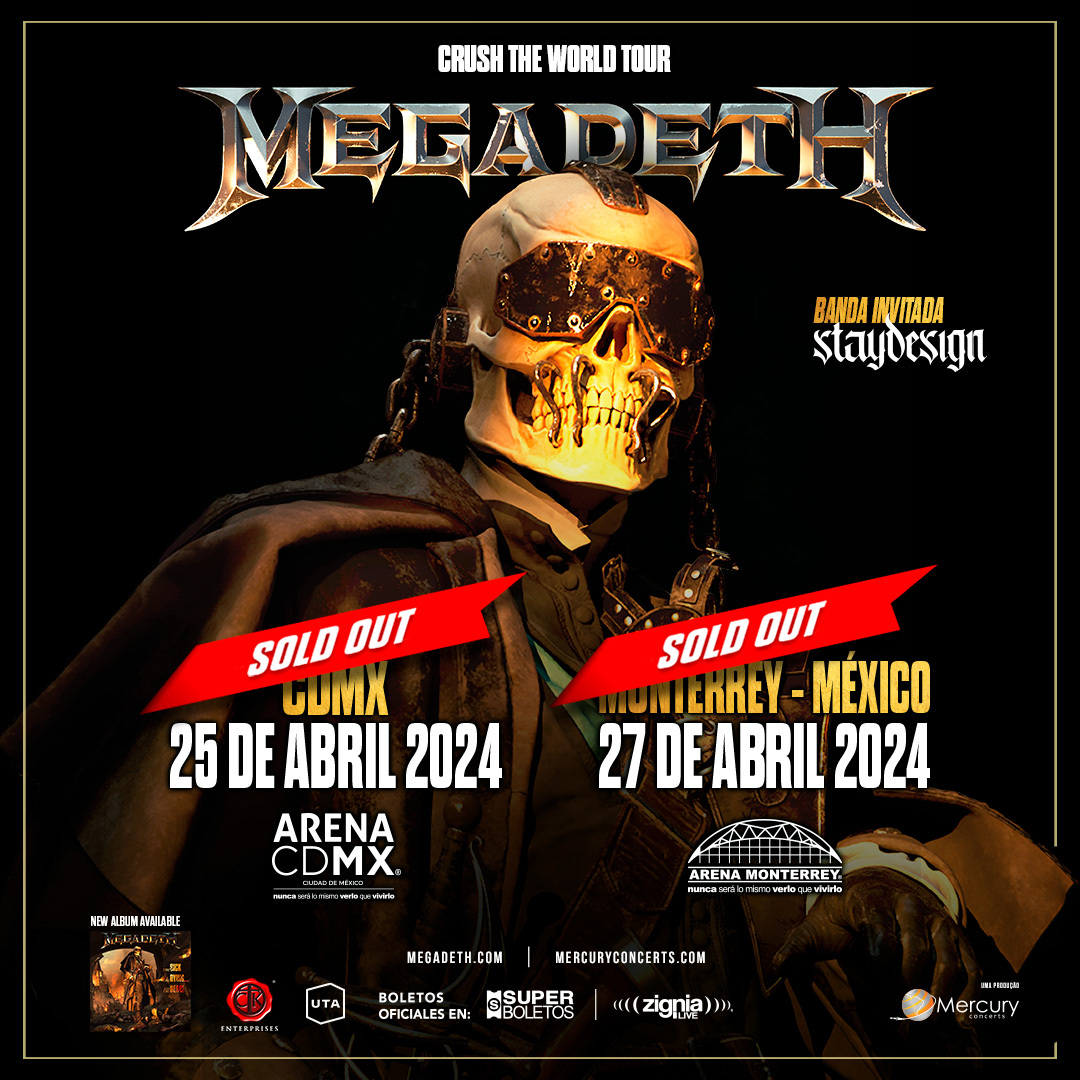 Both CDMX and Monterrey shows are officially SOLD OUT! 🇲🇽 megadeth.com/tour #CrushTheWorldTour